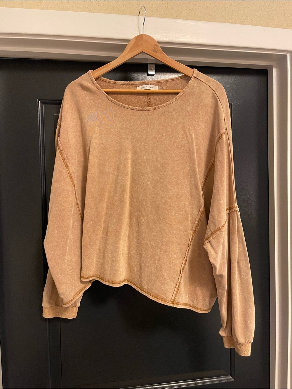 Washed Tan Relaxed Crew Long Sleeve Top